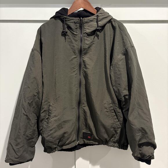 Structure Sport Jacket Mens Large Green Reversible Hooded Nylon Fleece Retro 90s - Picture 1 of 13